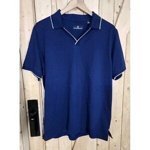 Hart Schaffner Marx Pullover V Neck Polo Shirt Mens Size L Blue White Trim